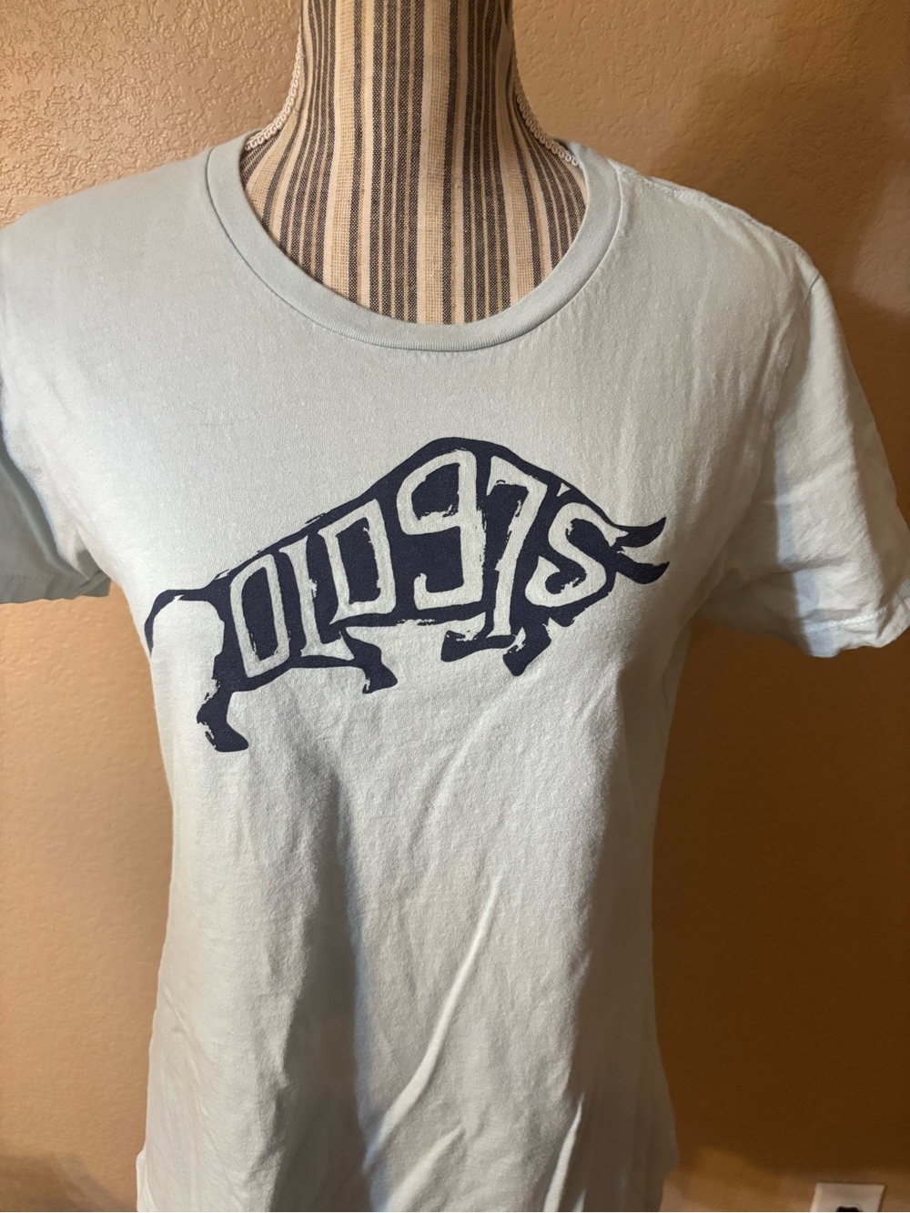 Old 97s Tee XL Next Level Apparel Light Blue with Navy Bison Word Art Graphic - Picture 3 of 13